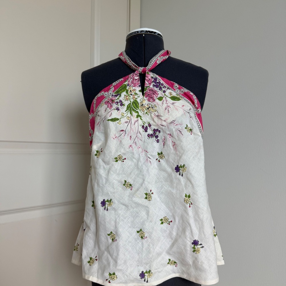 Vintage Loft Tie-Neck Linen Floral Tank